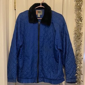 Blue Quilted Jacket with Black Collar